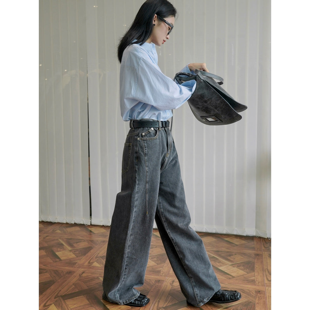 Women Extra Wide High-Waist Denim Baggy Culotte with Deep Crotch and Light Vintage Wash Amarae