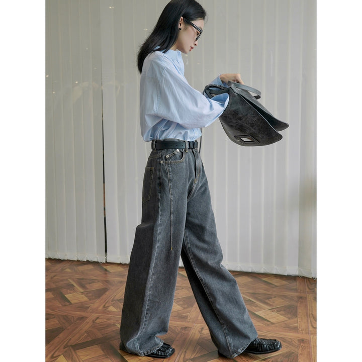 Women Extra Wide High-Waist Denim Baggy Culotte with Deep Crotch and Light Vintage Wash Amarae