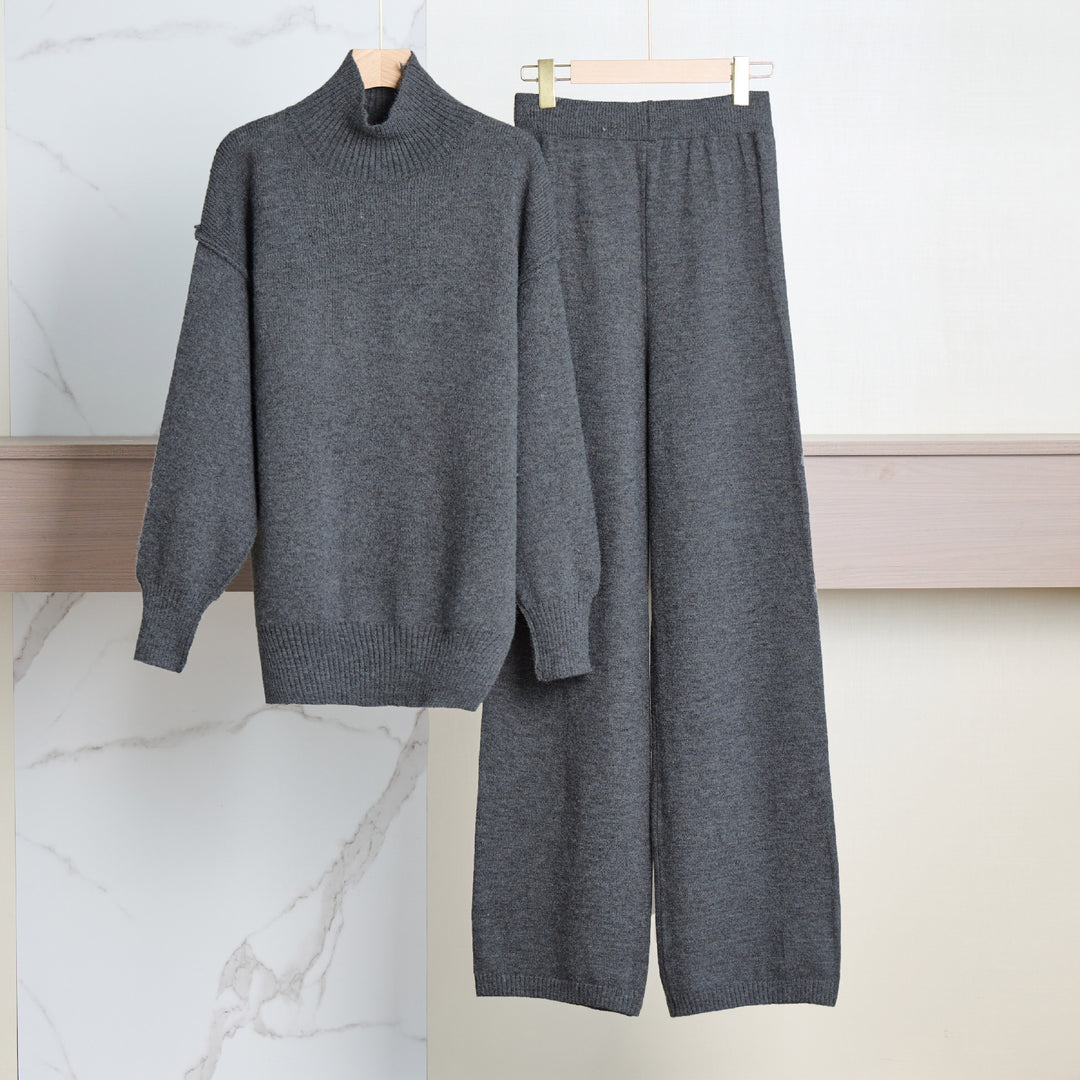 Dames Ensemble en tricot confortable avec col haut et coupe large Lune London