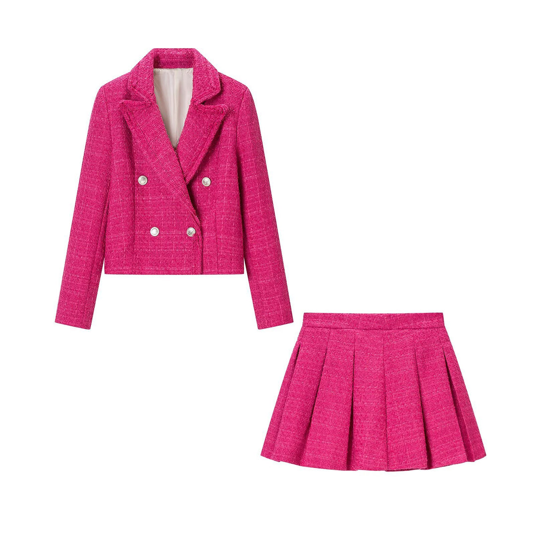 Women's Two-Piece Tweed Set with Short Blazer and Pleated Mini Skirt Amarae