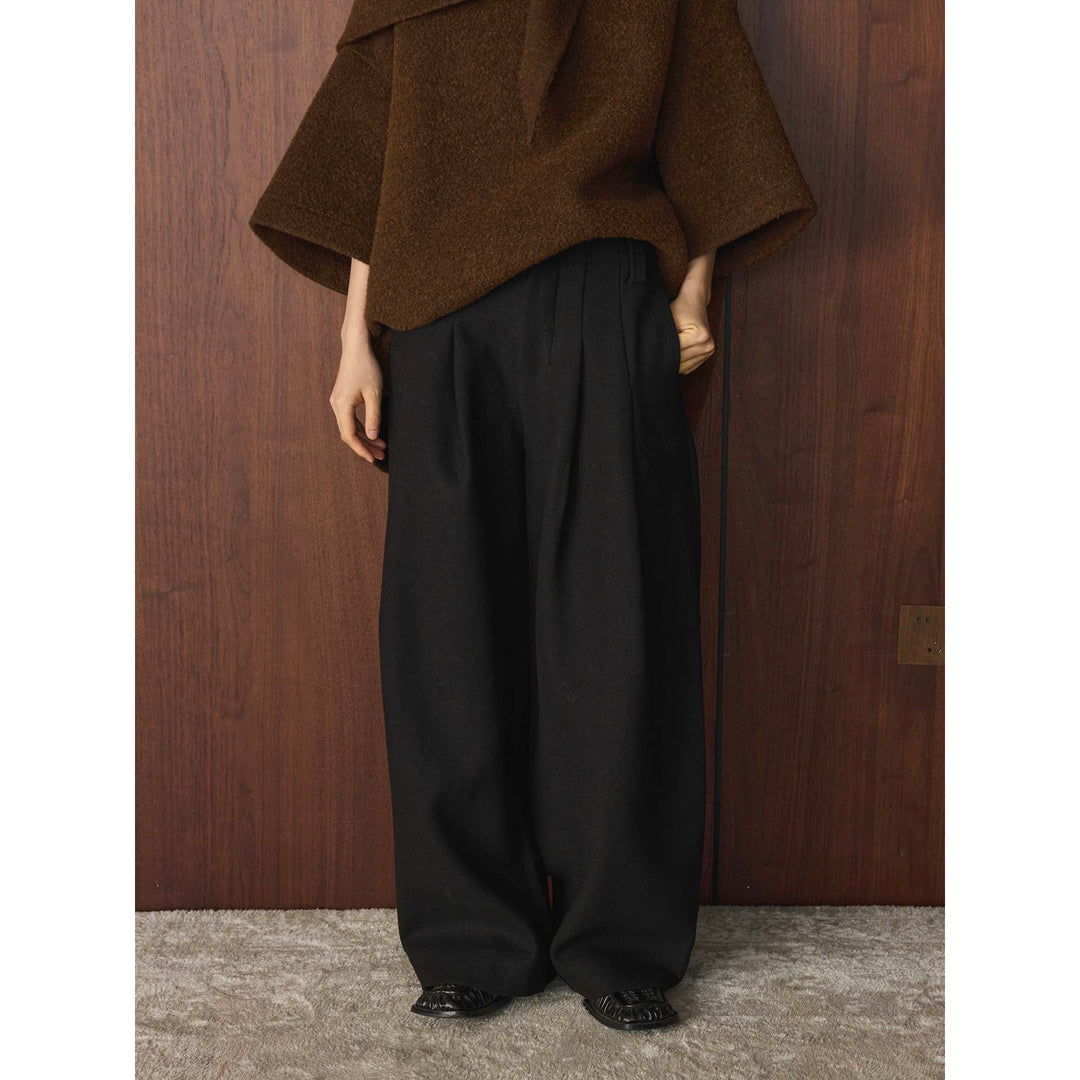 Women's High-Waisted Wool Blend Trousers with Wide Leg and Crease Amarae