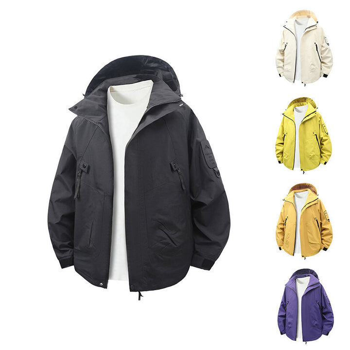 Functional and water-repellent outdoor jacket for men with adjustable hood collar Lune London