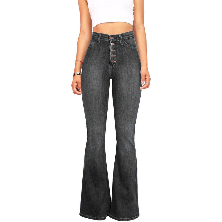 High waisted flared jeans for women with decorative buttons Chic & Stil