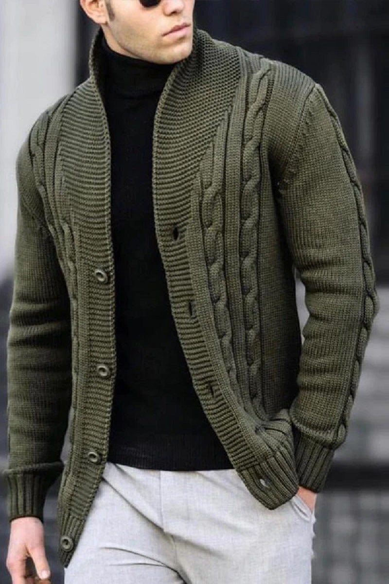 Cardigan for men with cable pattern and shawl collar Lune London