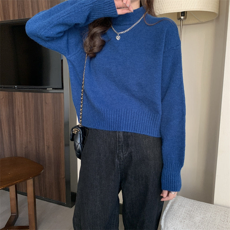 Sweater court confortable et élégant pour femmes avec col montant Chic & Stil