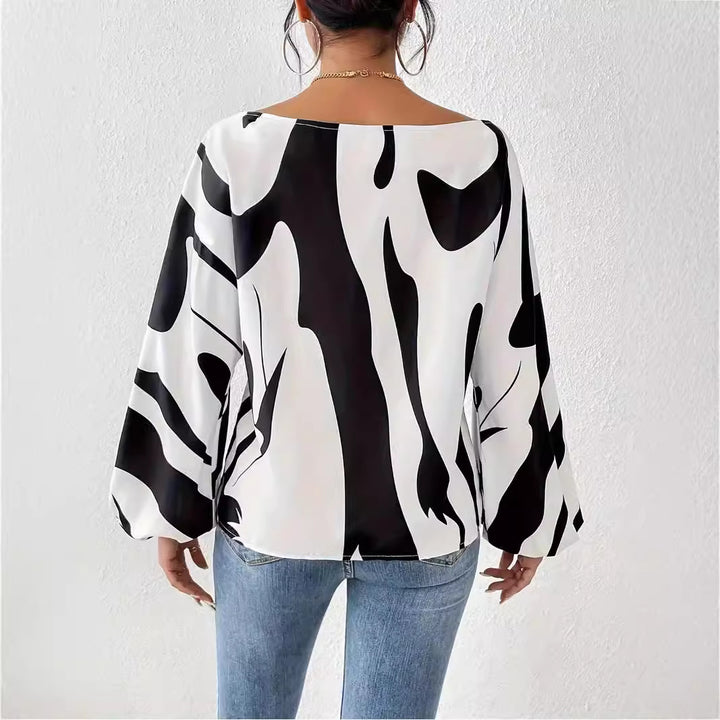 Women Oversized Blouse with asymmetrical cut and striped design Lune London