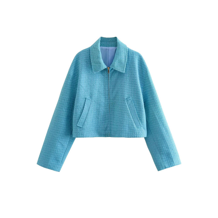 Cropped jacket for women with textured surface and vertical opening side pockets Amarae