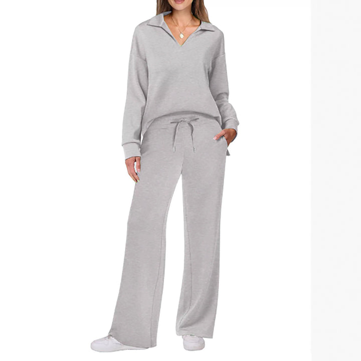 Lune London Wide Leg Casual Set for Women with V Neck