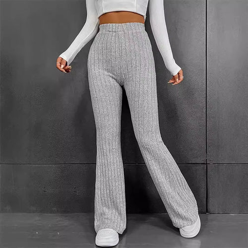 Women's Knit Palazzo Pants with Elegant Ribbed Design and High Waist Amarae
