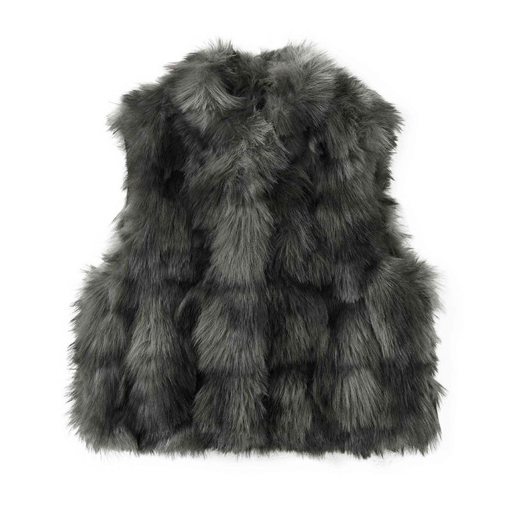 Women's short faux fur vest with voluminous collar and boxy silhouette Amarae