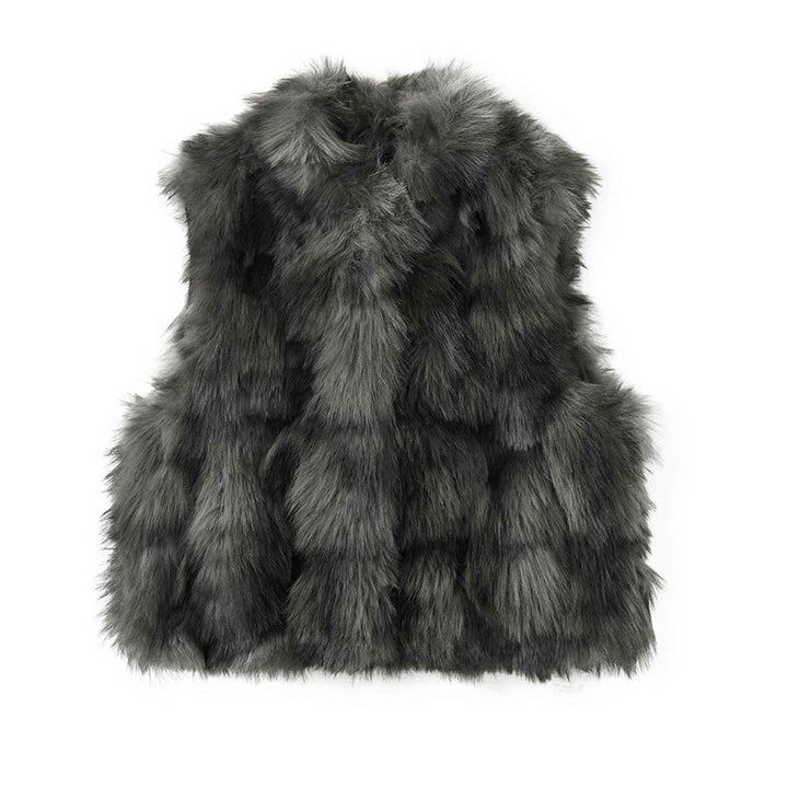 Women's short faux fur vest with voluminous collar and boxy silhouette Amarae
