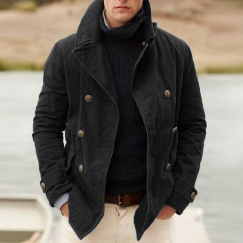 Navy Peacoat Jacket for men with a maritime style featuring a double row of buttons and soft lining Amarae