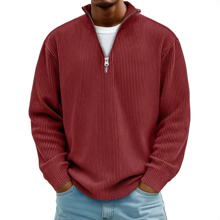 Men's ribbed knit pullover with half-zip and stand-up collar Amarae