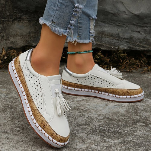 Comfortable Slip-On Sneakers for Women with Trendy Fringes and Cork Sole Amarae