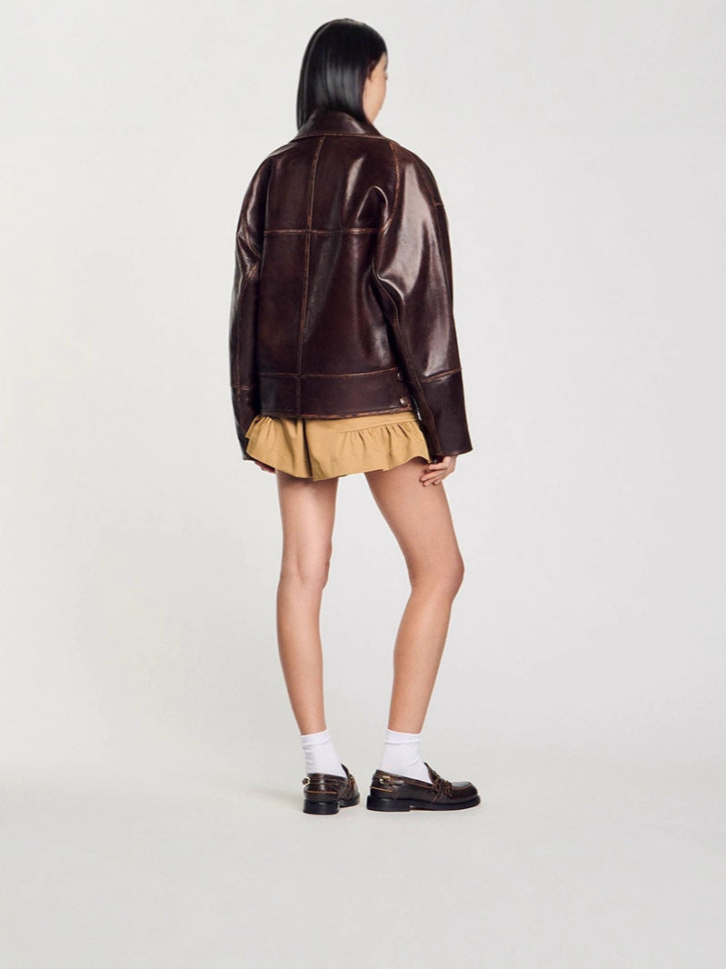Faux leather jacket for women in a casual style with practical pockets and elegant lapels Lune London