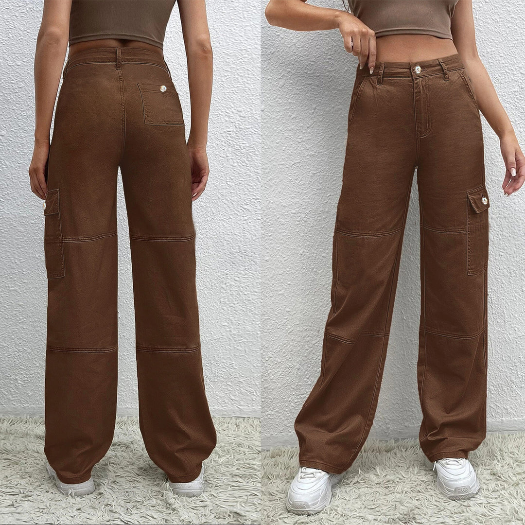 Ladies High-Waisted Utility Cargo Pants in Wide-Leg from sturdy Denim Amarae