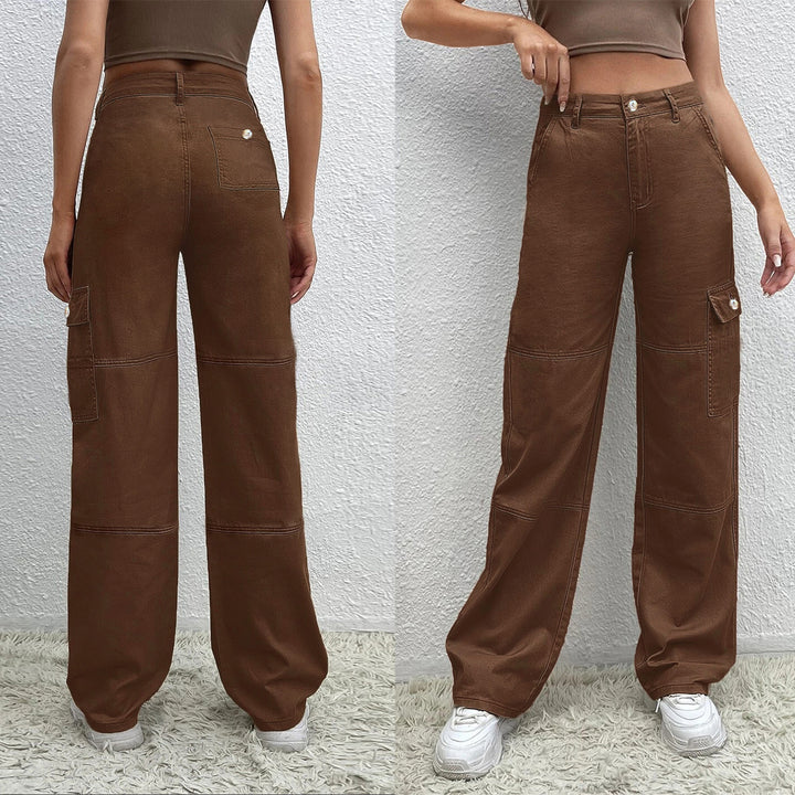 Ladies High-Waisted Utility Cargo Pants in Wide-Leg from sturdy Denim Amarae