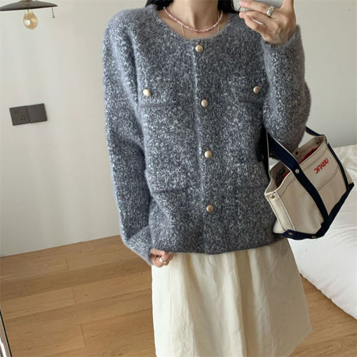 Femmes gilet douillet avec boutons en perles et poches pratiques Chic & Stil