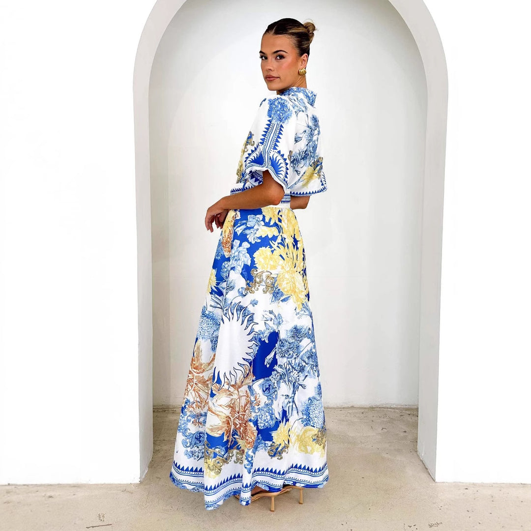 Ladies Elegant Maxi Dress with Floral Design and Slit Hem Lune London