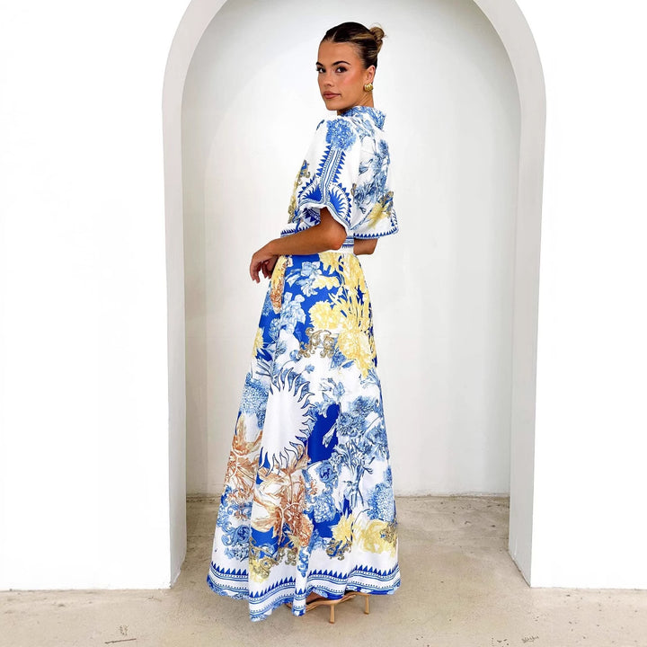Ladies Elegant Maxi Dress with Floral Design and Slit Hem Lune London