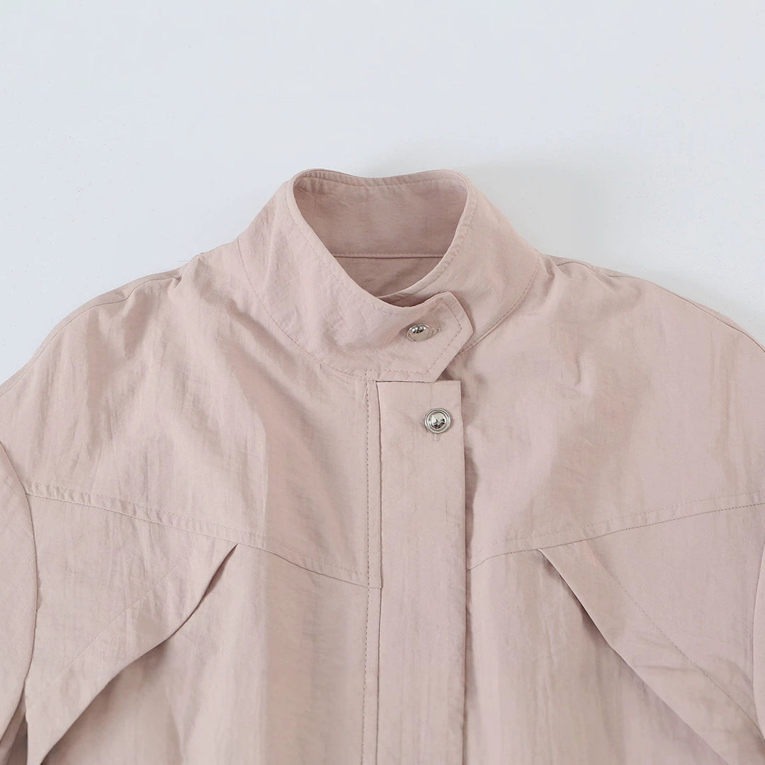 Women's Light Tailored Transitional Jacket with Drawstring, Stand Collar and Balloon Sleeves Amarae