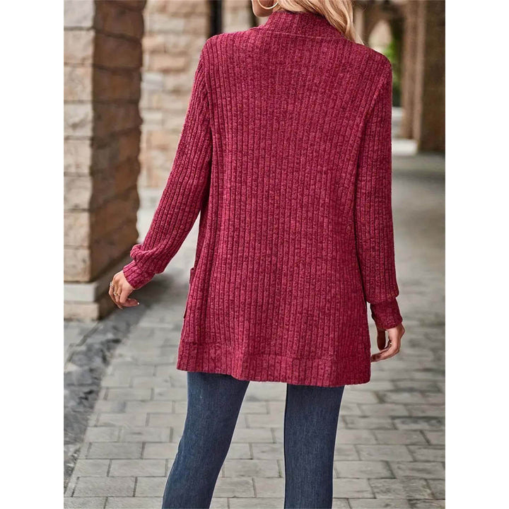 Knitted women's jacket with an open front closure and trendy ribbed structure Lune London