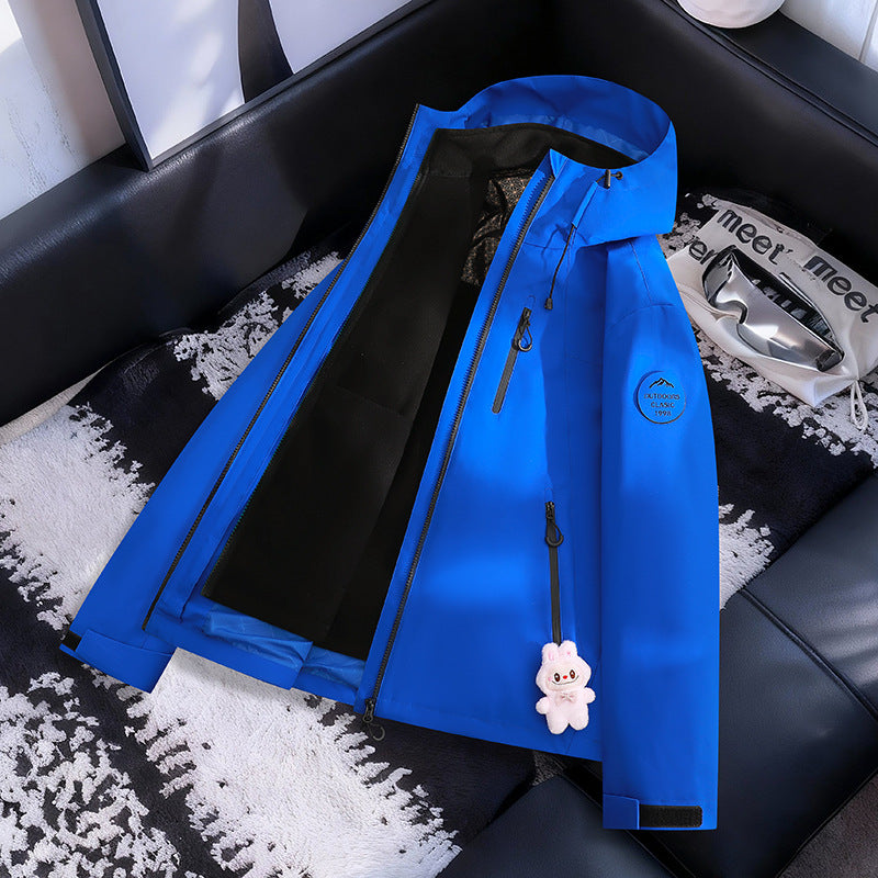 Women Lightweight Waterproof Hooded Jacket with Teddy Charm and Concealed Zipper Pockets Amarae