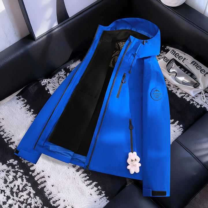 Women Lightweight Waterproof Hooded Jacket with Teddy Charm and Concealed Zipper Pockets Amarae