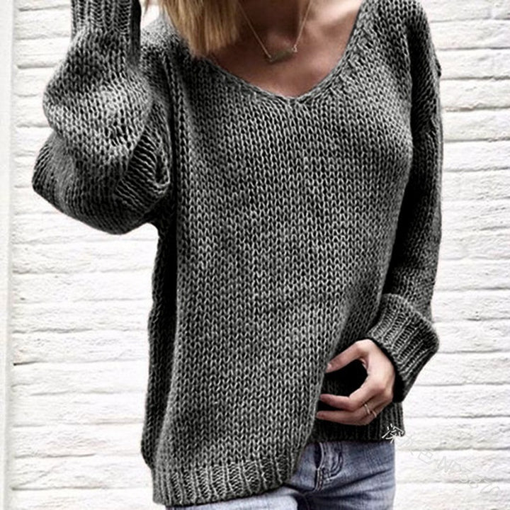 V-neck oversized sweater for women with a loose fit and textured fabric Lune London