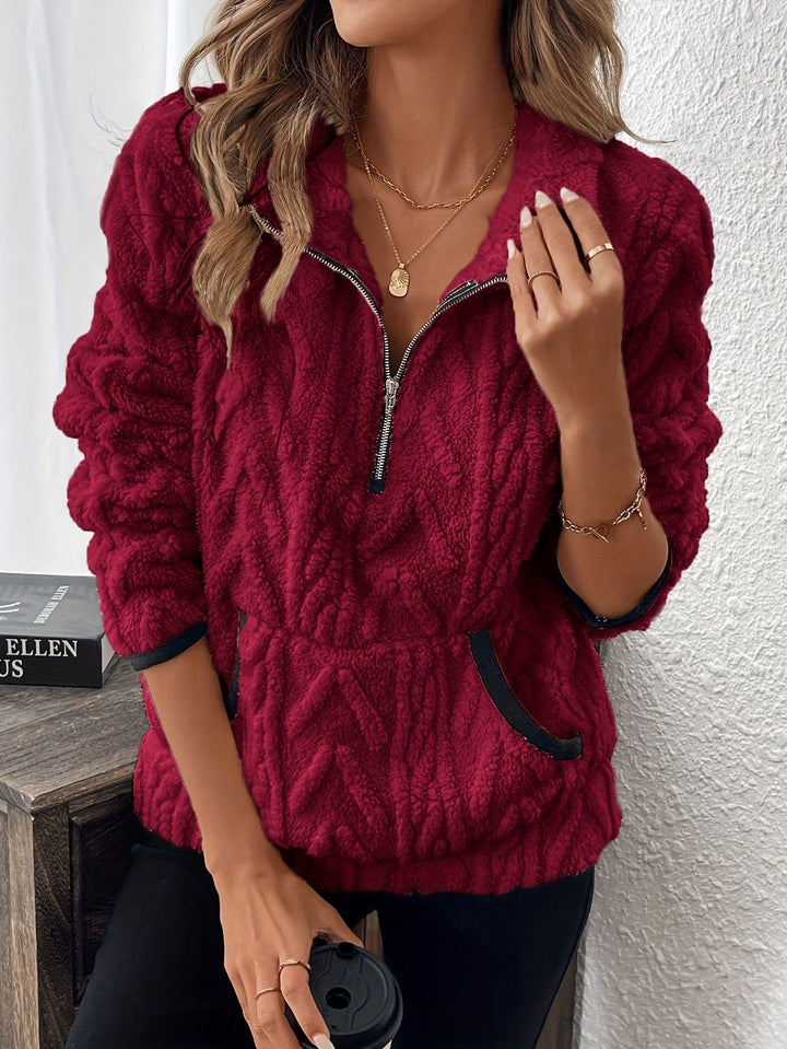 Fleece sweater for women with high collar and practical pockets Lune London