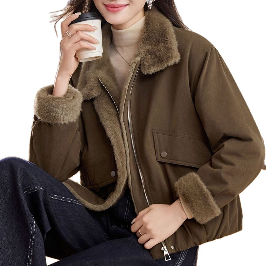 Veste matelassée chaude pour femmes avec col duveteux et poches pratiques Chic & Stil