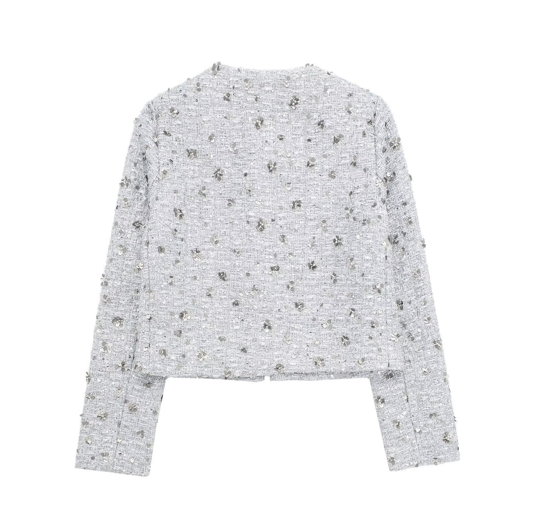 Lune London elegant tweed jacket for women with sparkling sequins and a textured design