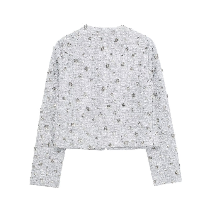 Lune London elegant tweed jacket for women with sparkling sequins and a textured design