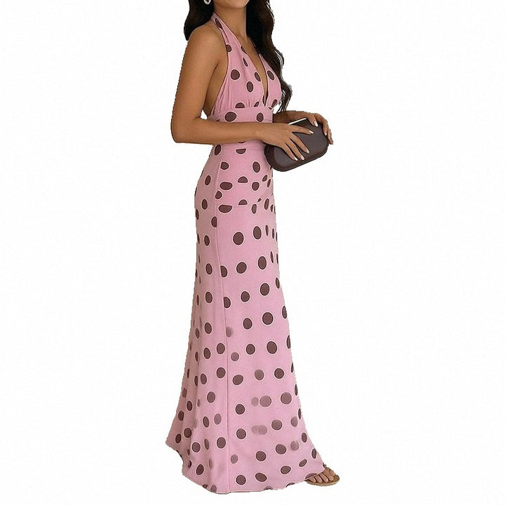 Robe maxi femme avec col halter et motif pois ludique Chic & Stil