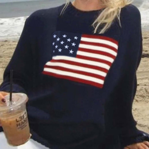 Women's Knitted Sweater with American Flag Motif Amarae