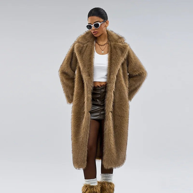 Ladies Long Fur Faux Fur Coat Lune London