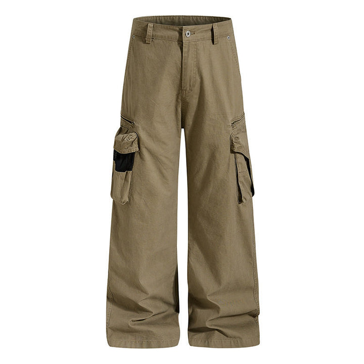Women's Loose High-Waist Canvas Cargo Pants with Multi-Pockets and Mesh Details Amarae