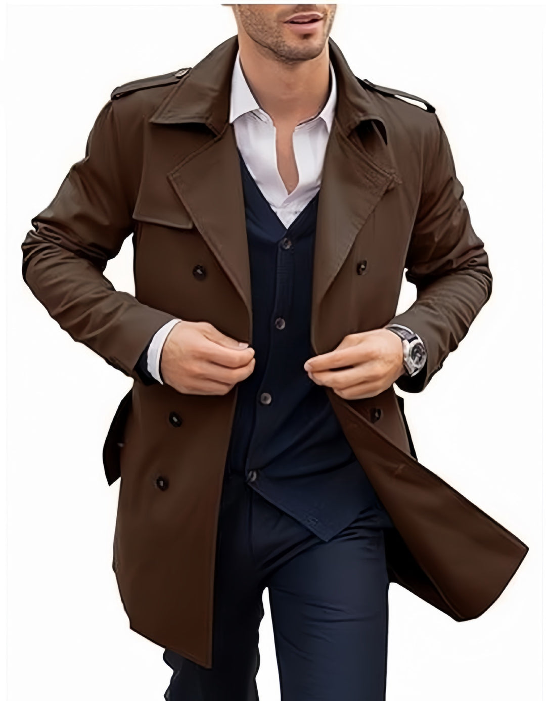 Elegant trench coat for men with textured design and double row of buttons Amarae
