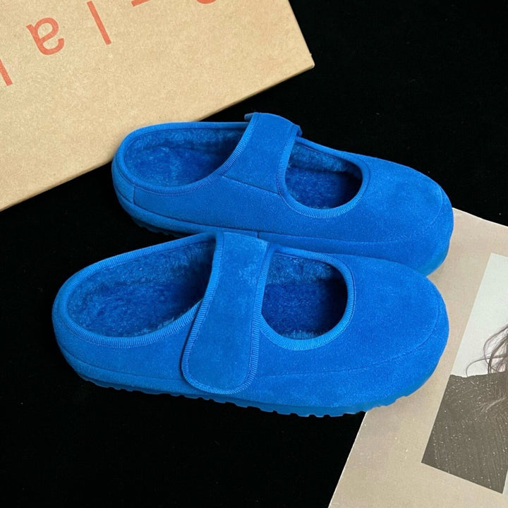 Women's Cozy Velour Mary Jane Slippers with Teddy Lining and Velcro Amarae