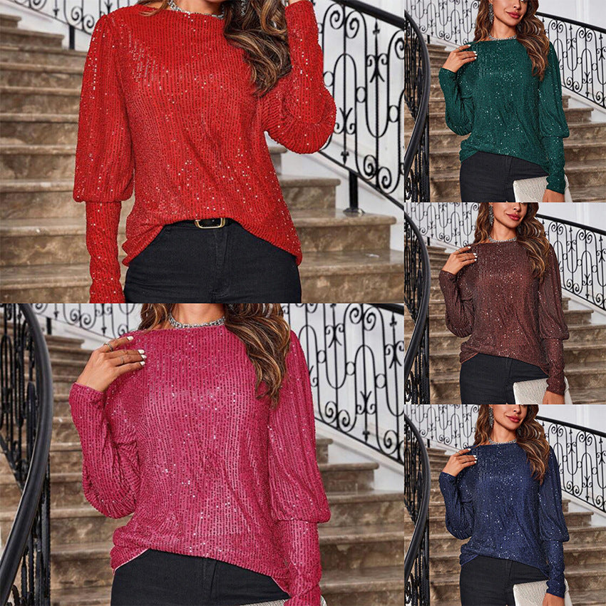 Ladies Glittering Long Sleeve Shirt with Textured Design Chic Und Stil