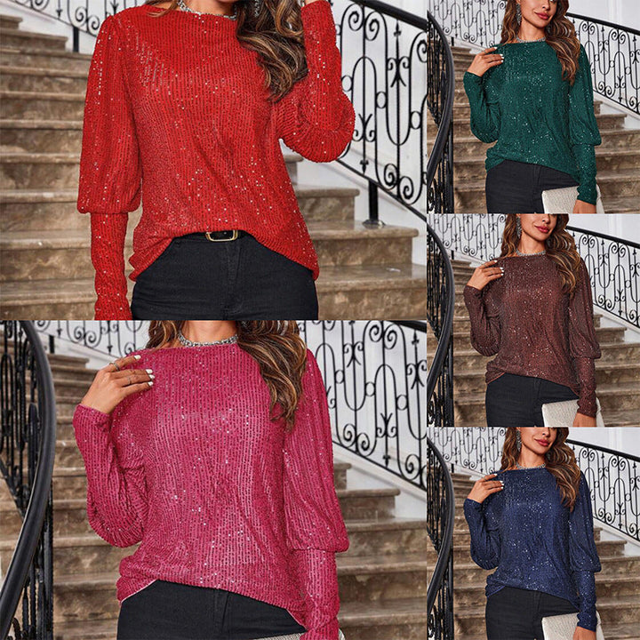 Ladies Glittering Long Sleeve Shirt with Textured Design Chic Und Stil