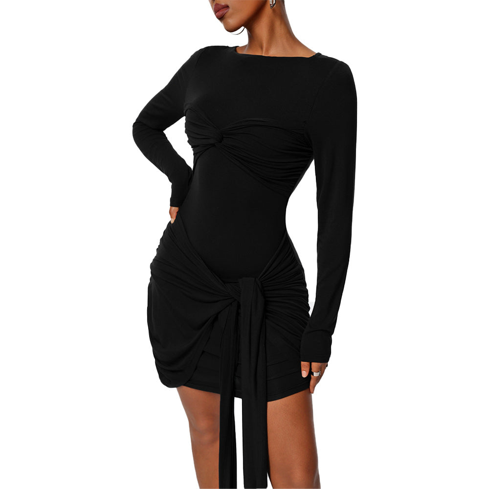 Robe portefeuille ajustée pour femmes avec manches longues et effet de fronces sur le côté Chic & Stil