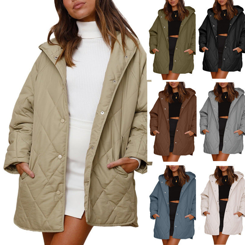 Ladies warm quilted jacket with hood Lune London