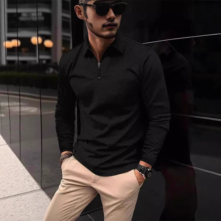 Men's long sleeve t-shirt with modern high collar and stylish zipper Lune London