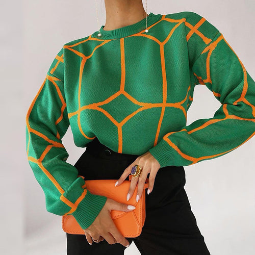 Trendy knitted sweater for women with geometric graphic design and great comfort Amarae