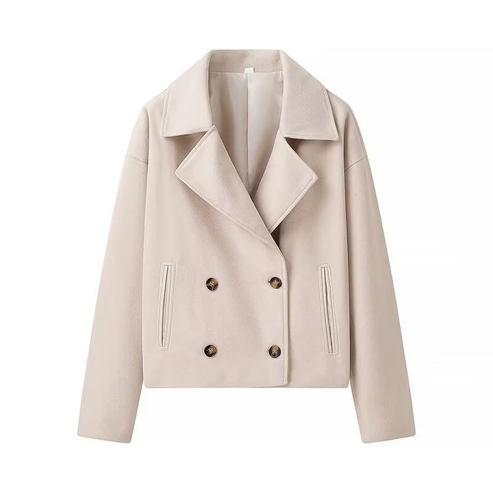 Fashionable wool coat for ladies with double row of buttons and big collar Lune London