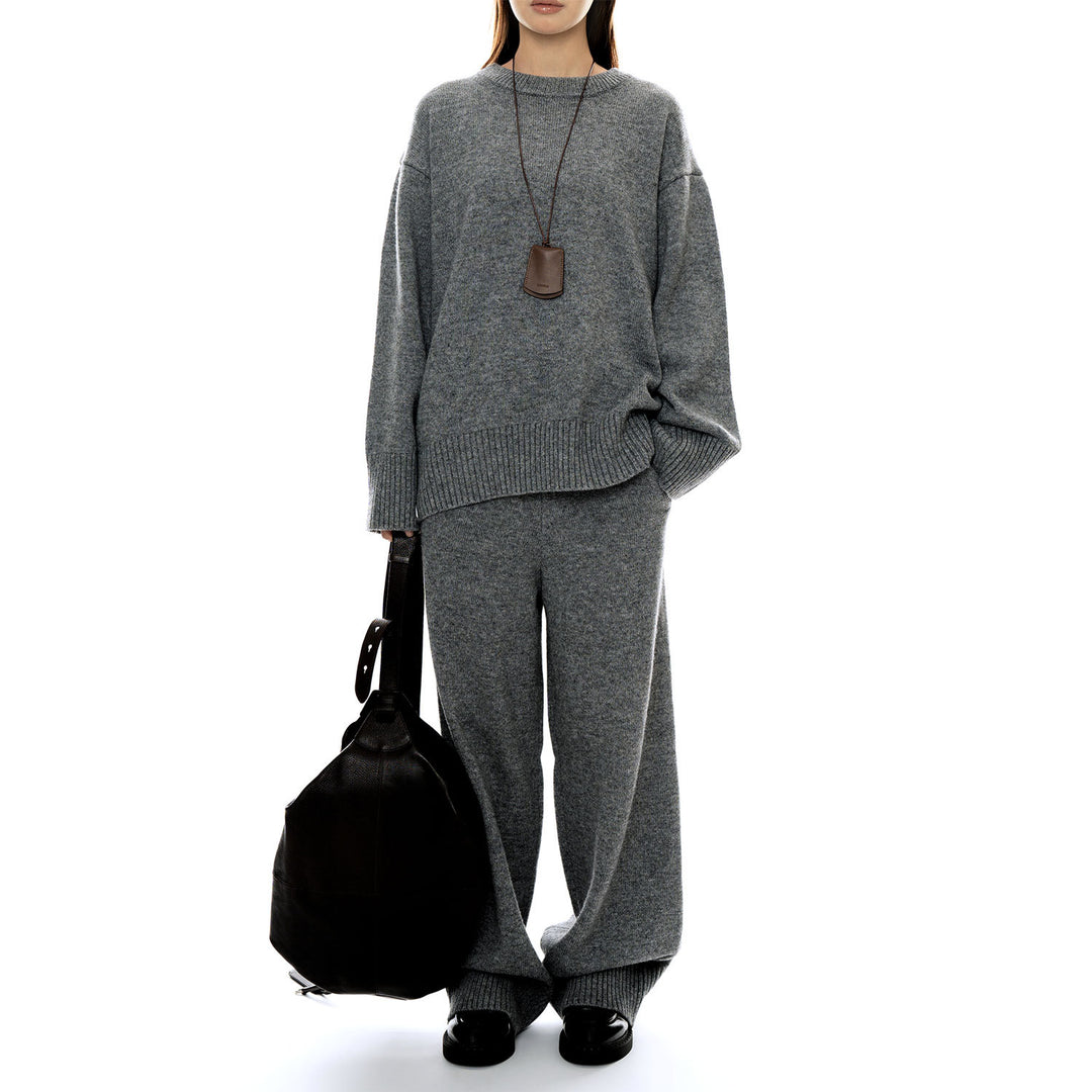 Women's Cozy Knit Loungewear Set made of Wool Blend with Oversized Sweater and Wide Palazzo Pants Amarae