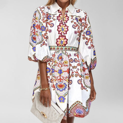 Shirt dress for women with floral pattern and elegant button placket Amarae
