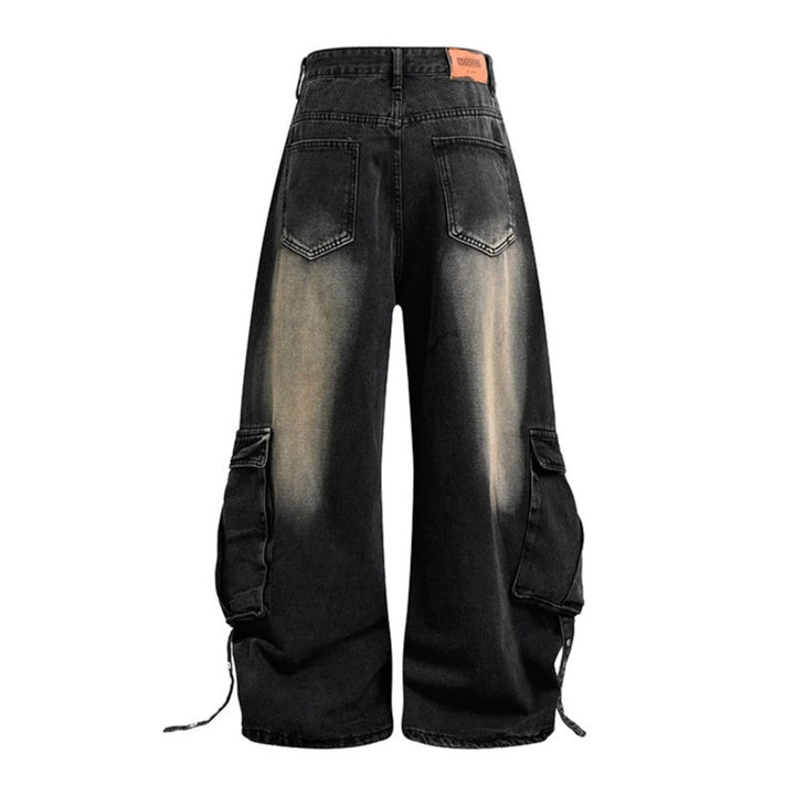 Women Wide Denim Cargo Culotte Pants with High Waist and Multifunctional Pockets Amarae