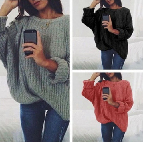 Oversized knit sweater for women with textured ribbed pattern and relaxed fit Amarae